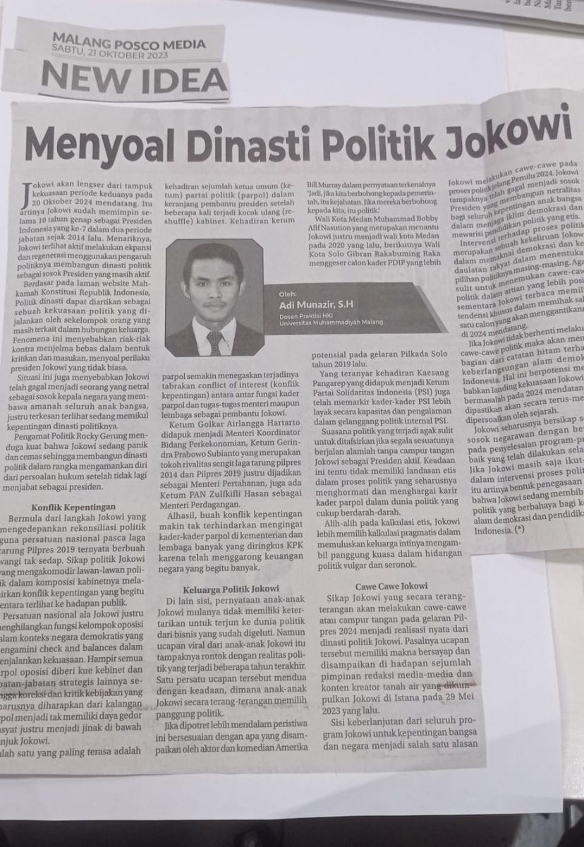 Menyoal Dinasti Politik Jokowi Malang Posco Media Umm Dalam Berita